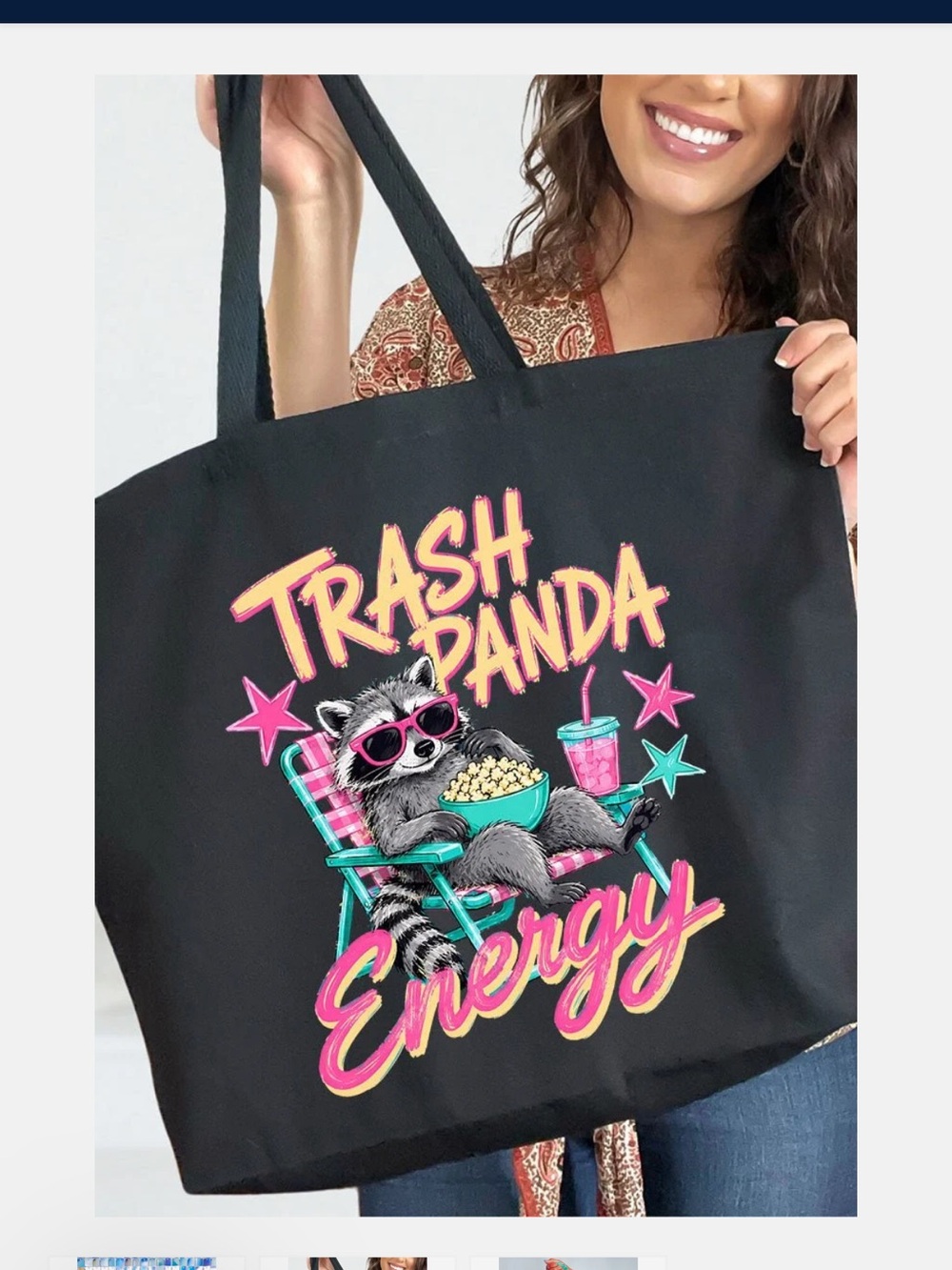 Trash Panda Energy Black Graphic Tote Bag